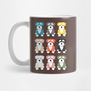 Rainbow of Miniature Schnauzer Dogs on Chocolate Brown  Background Mug